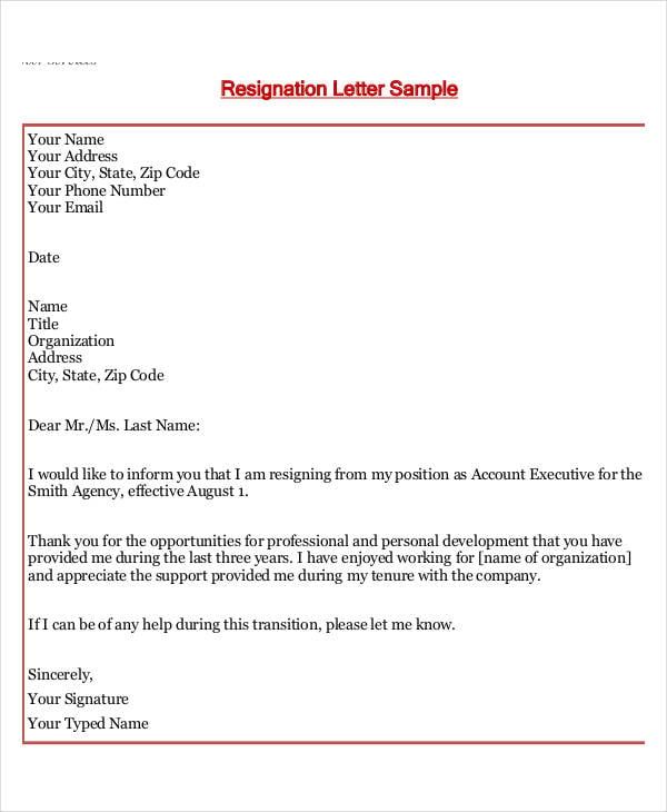 professional thank you resignation letter