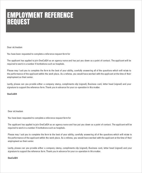 employment reference request letter