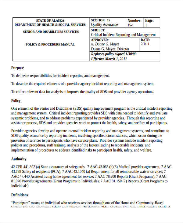 quality assurance incident report