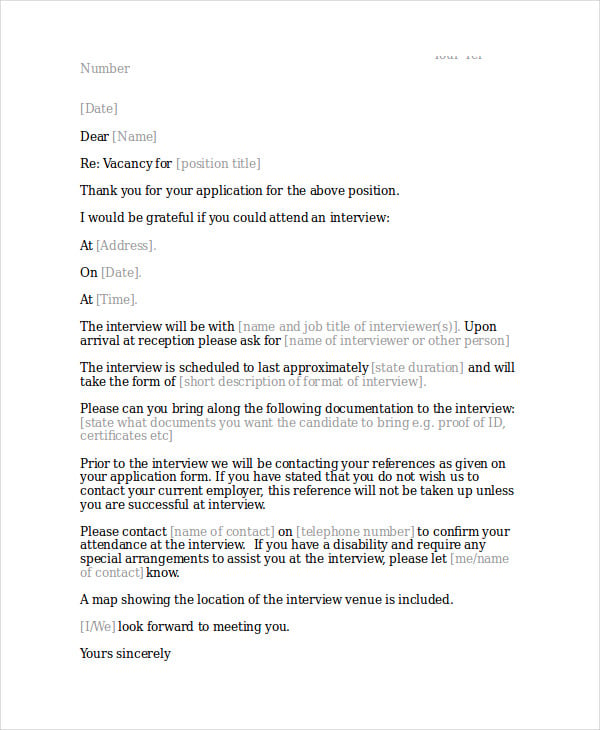 thank you letter for job interview invitation example
