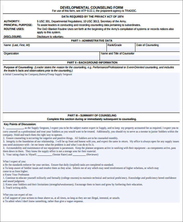 8 Army Counseling Form