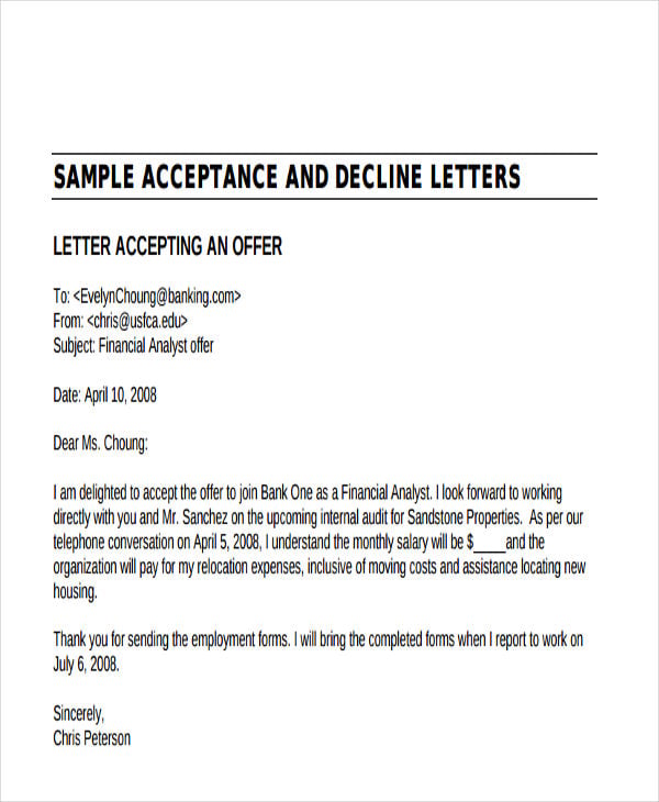decline offer to purchase letter