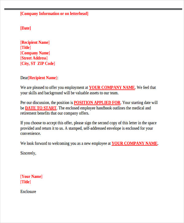 66+ Offer Letter Templates - Word, Google Docs, Apple Pages | Free ...