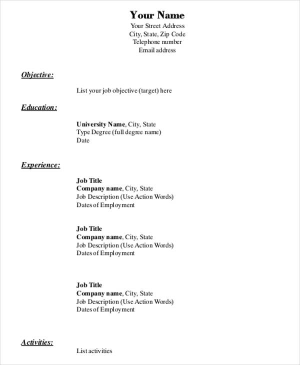 Basic Resume Format Executive Resume Samples Professional Resume 