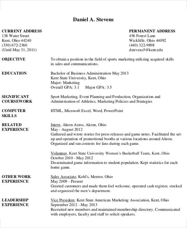 sample student resume template