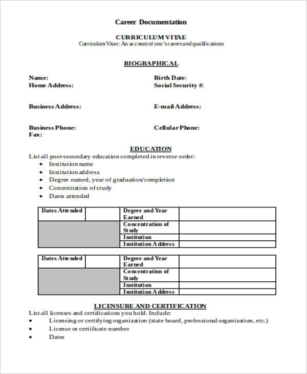sample professional resume format