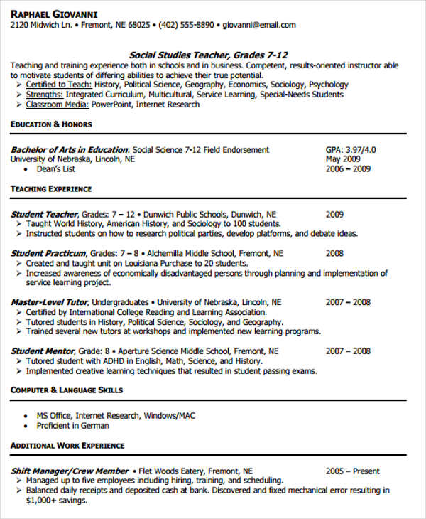 experience resume format pdf