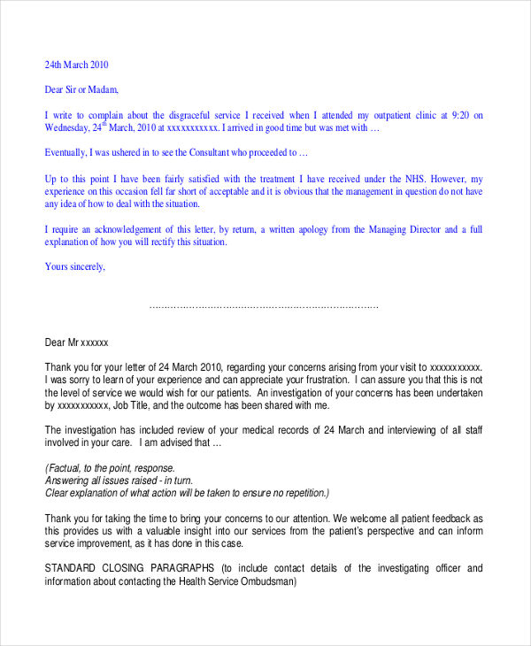 business complaint response letter