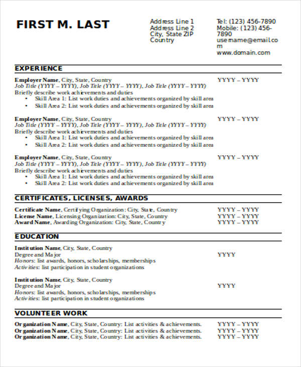 experience candidate resume format
