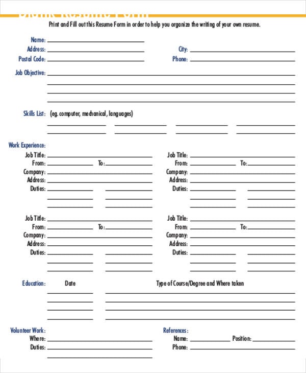 printable blank resume template