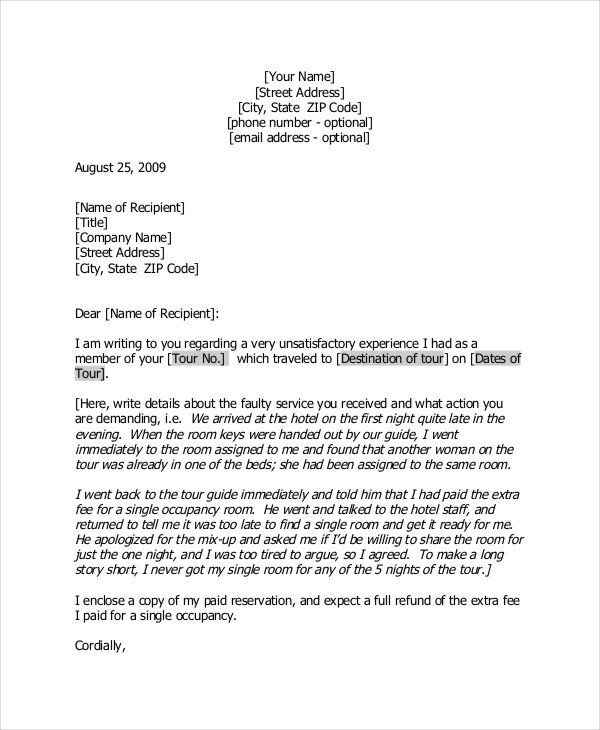 business formal complaint letter