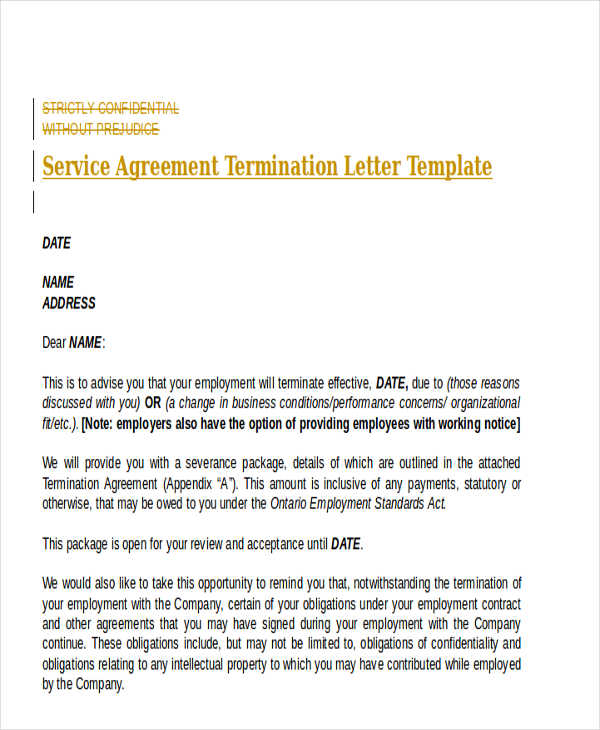 service agreement termination letter template