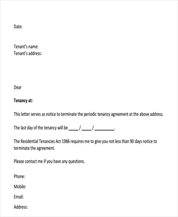 termination of tenancy agreement letter format