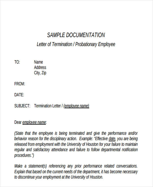 Termination Letter Format Templates