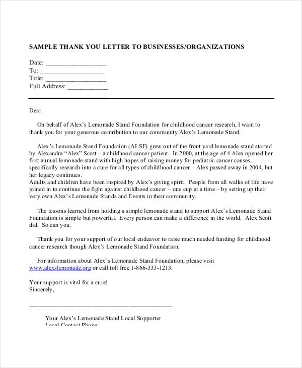 business thank you for your support letter