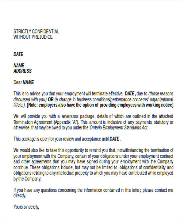 standard voluntary termination letter template