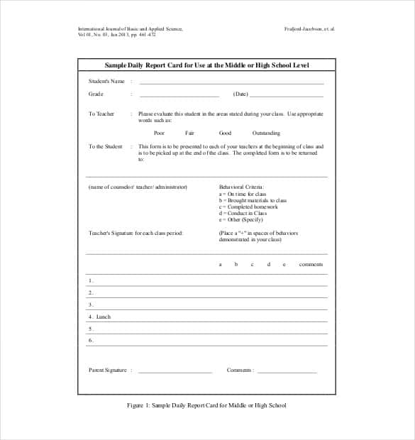daily report card template min