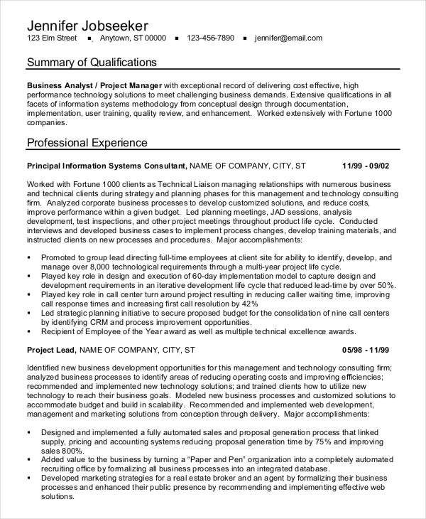 business-analyst-project-manager-sample-resume