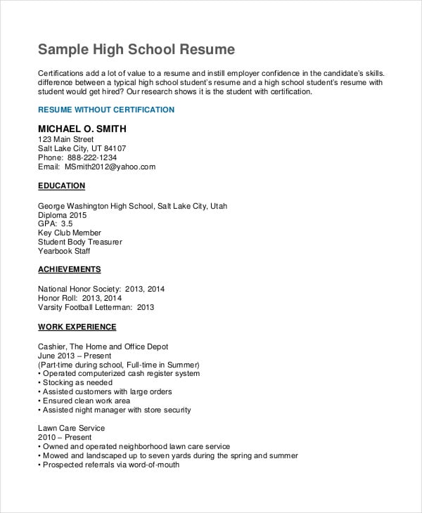 sample-high-school-student-resume-template