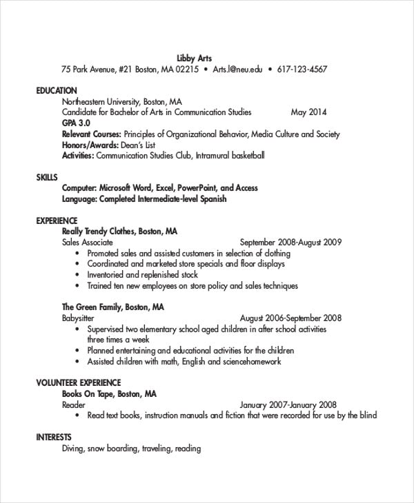 sample-resume-for-college-student-with-no-work-experience