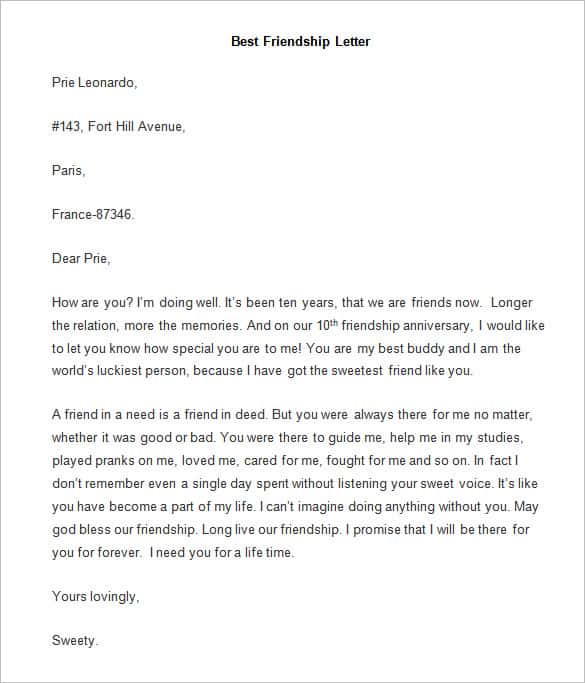 sample best friendship letter doc download min