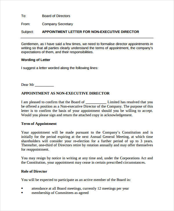 private company appointment letter