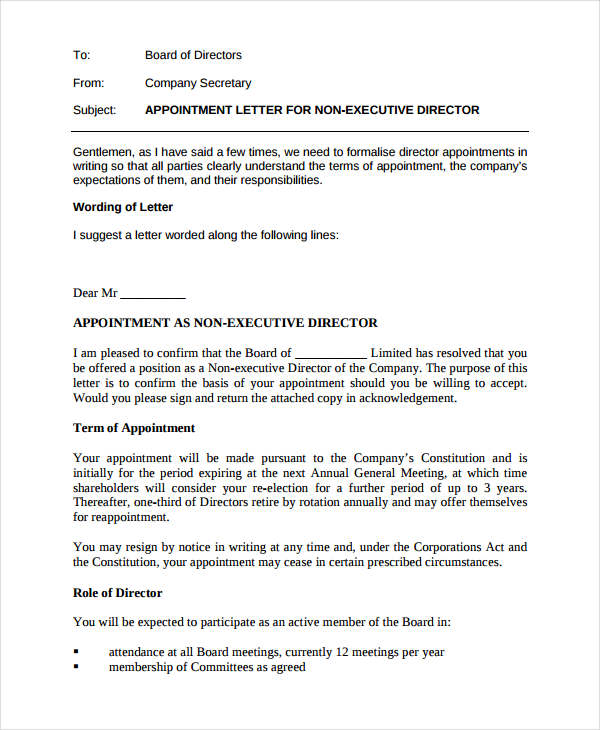 Company Appointment Letter Template - 15+ Word, PDF Format Download