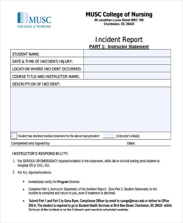 nursing incident report sample