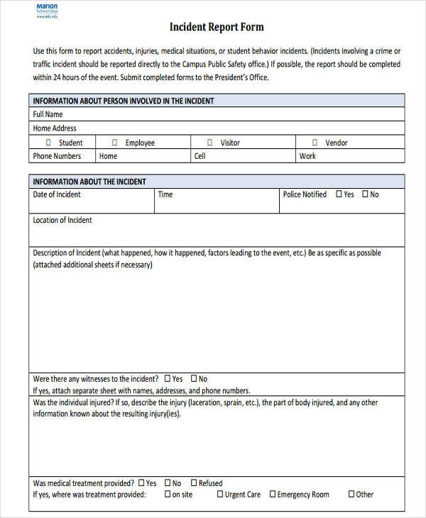 Medication Incident Report Form Template 2060