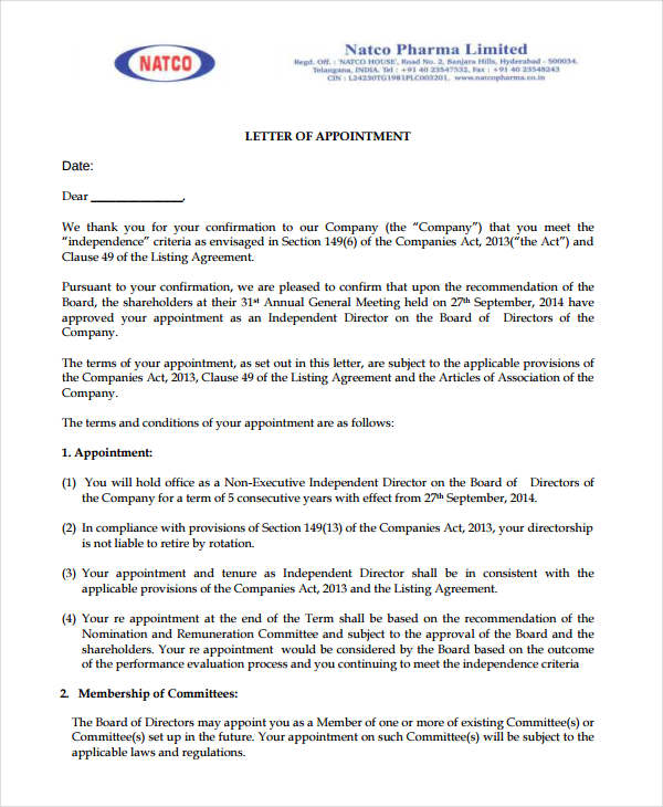 8+ Company Appointment Letter Templates Samples, Examples Format Download