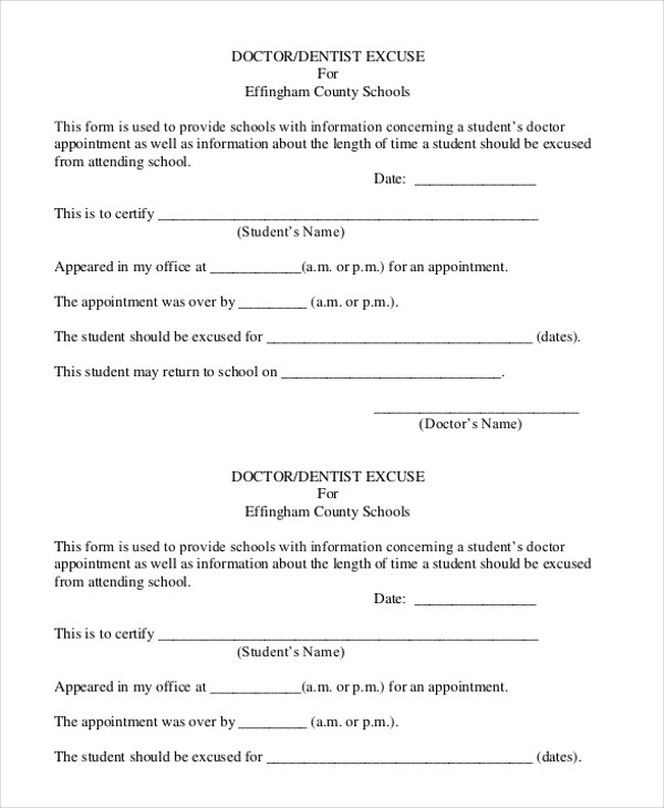 doctor appointment letter to school