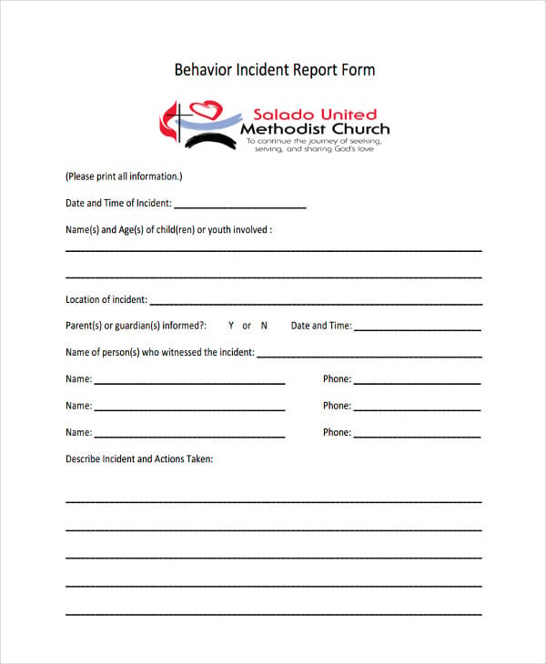 child behavior incident report