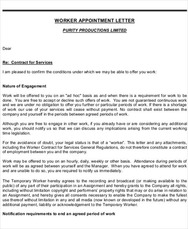 9+ Temporary Appointment Letter Template Free Sample, Example Format Download