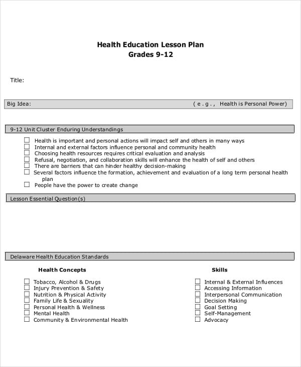 health education lesson plan