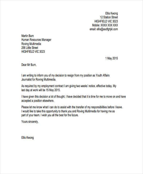 9+ Official Resignation Letter Template 9+ Free Word