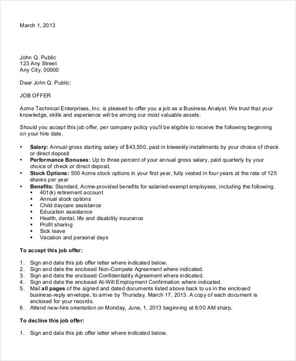 business analyst appointment letter