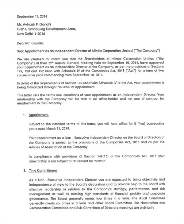 business development director appointment letter
