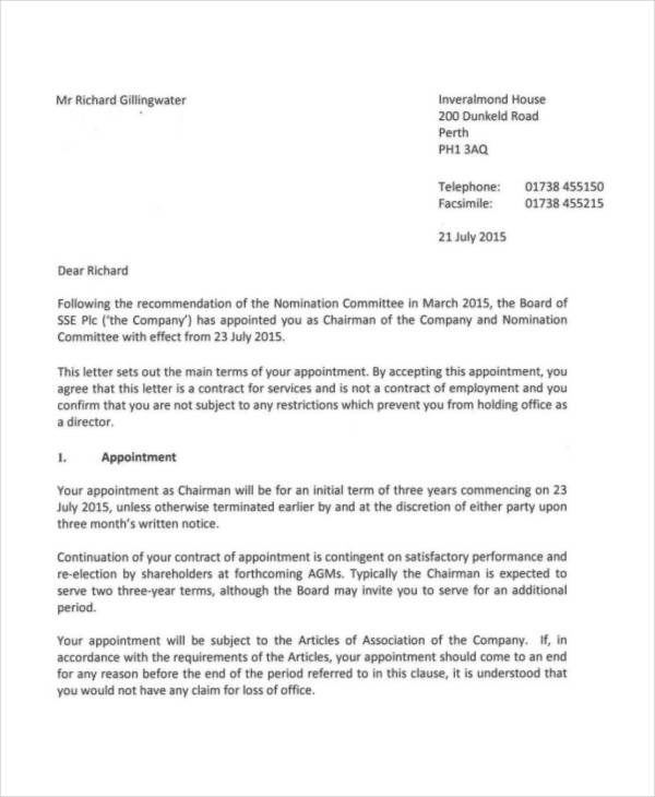 business development executive appointment letter