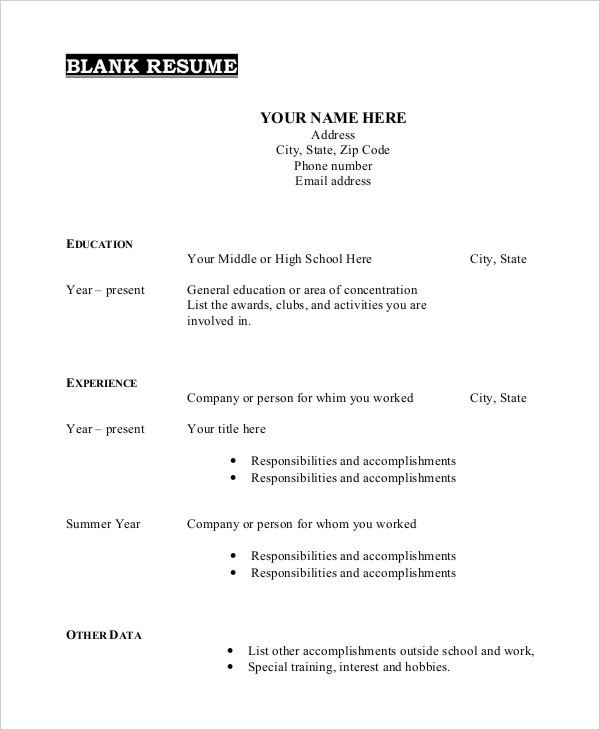 Printable Resume Template 39 Word PDF Documents Download