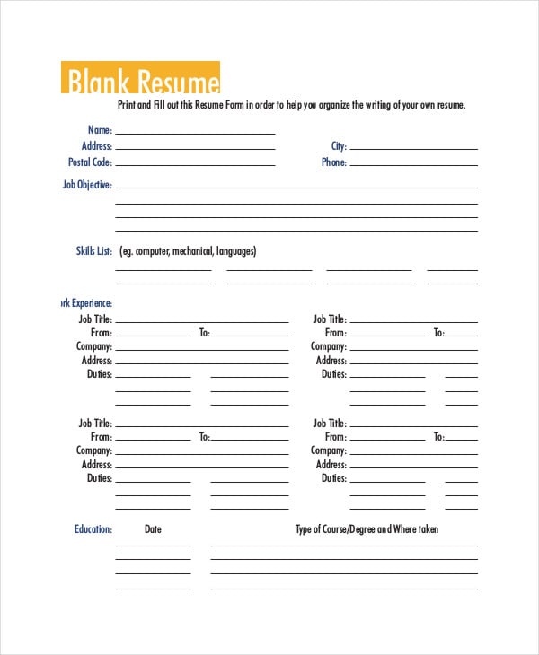 printable resume template 31 free word pdf documents