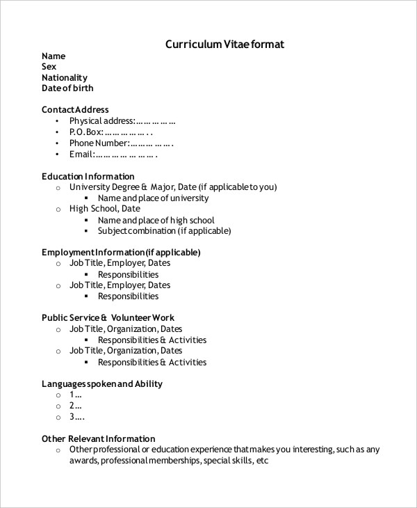 Free Easy Printable Resumes