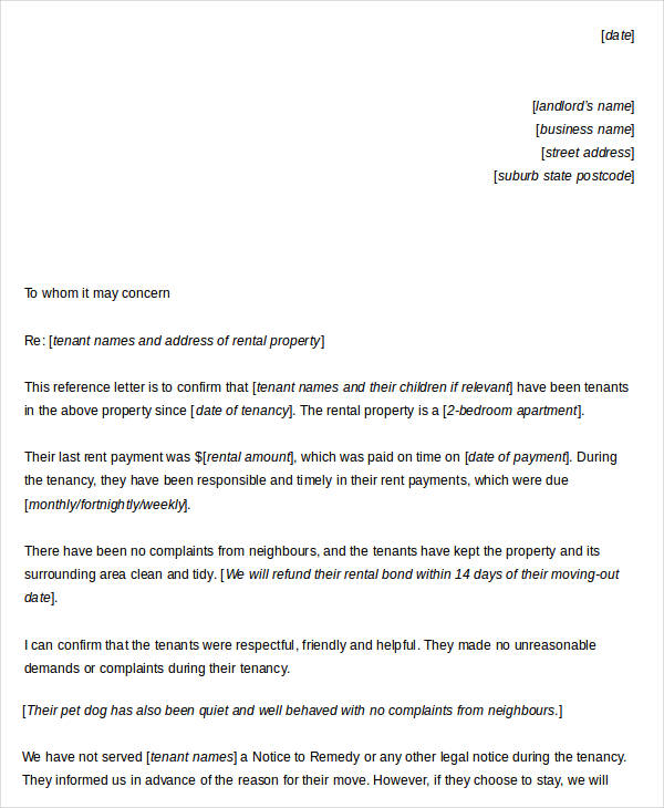 tenant reference letter template