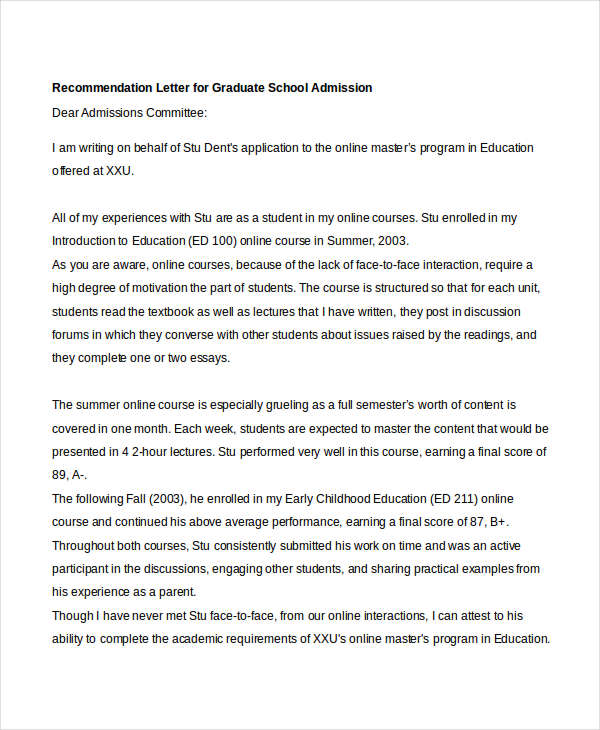 recommendation letter for graduate school admission2