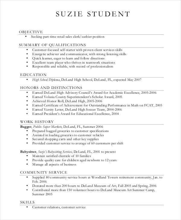 printable sample student resume template