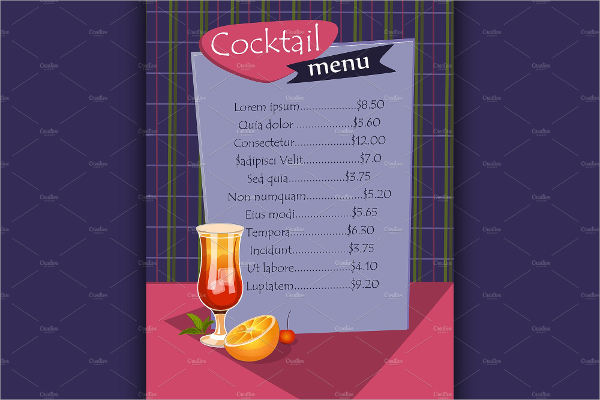 cocktail drink party menu