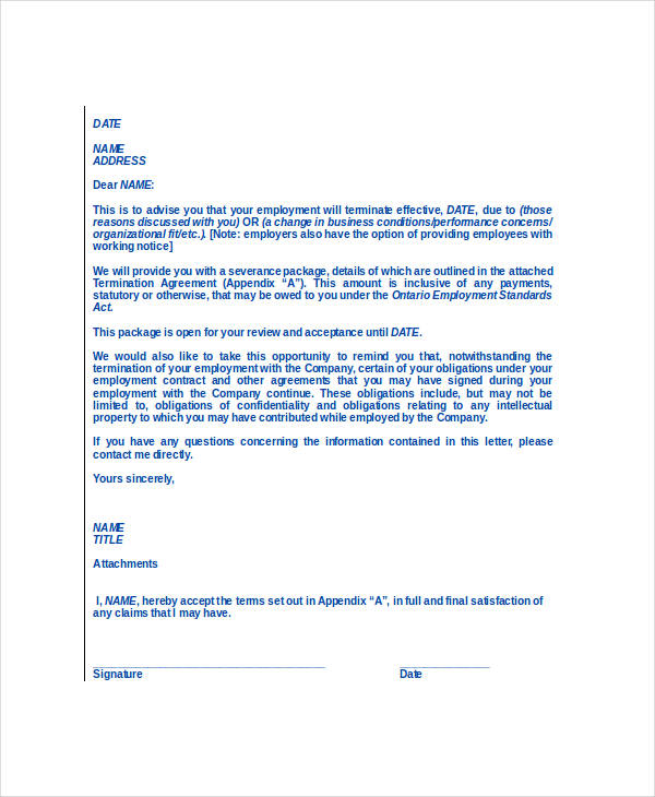 employee termination letter format