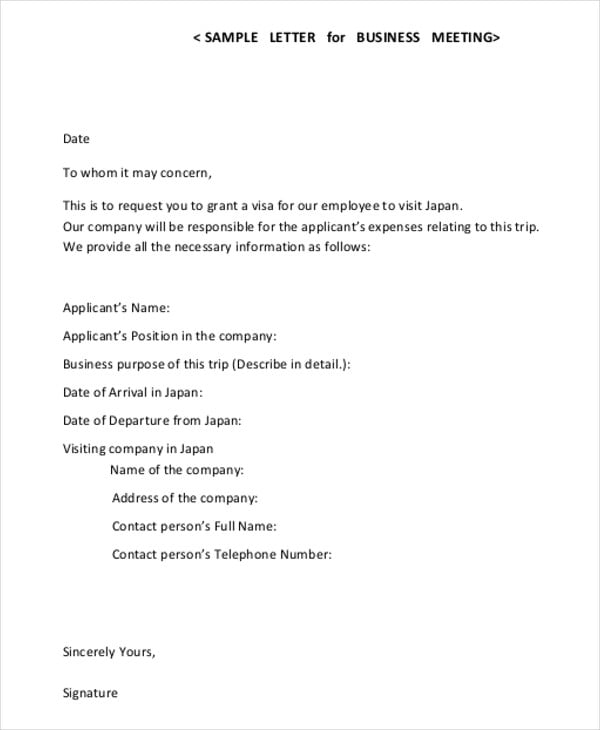 formal business meeting letter