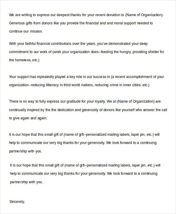 business thank you letter for donation