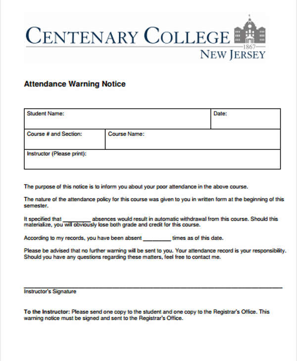warning letter to student for absence