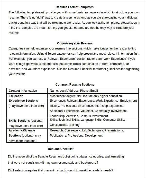 simple resume in word format